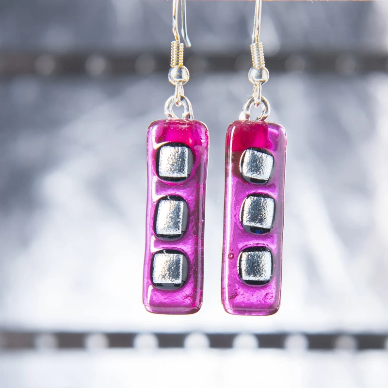pink glass handmade earings