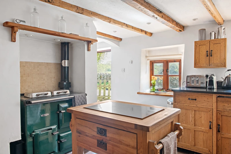 Country kitchen with a green aga